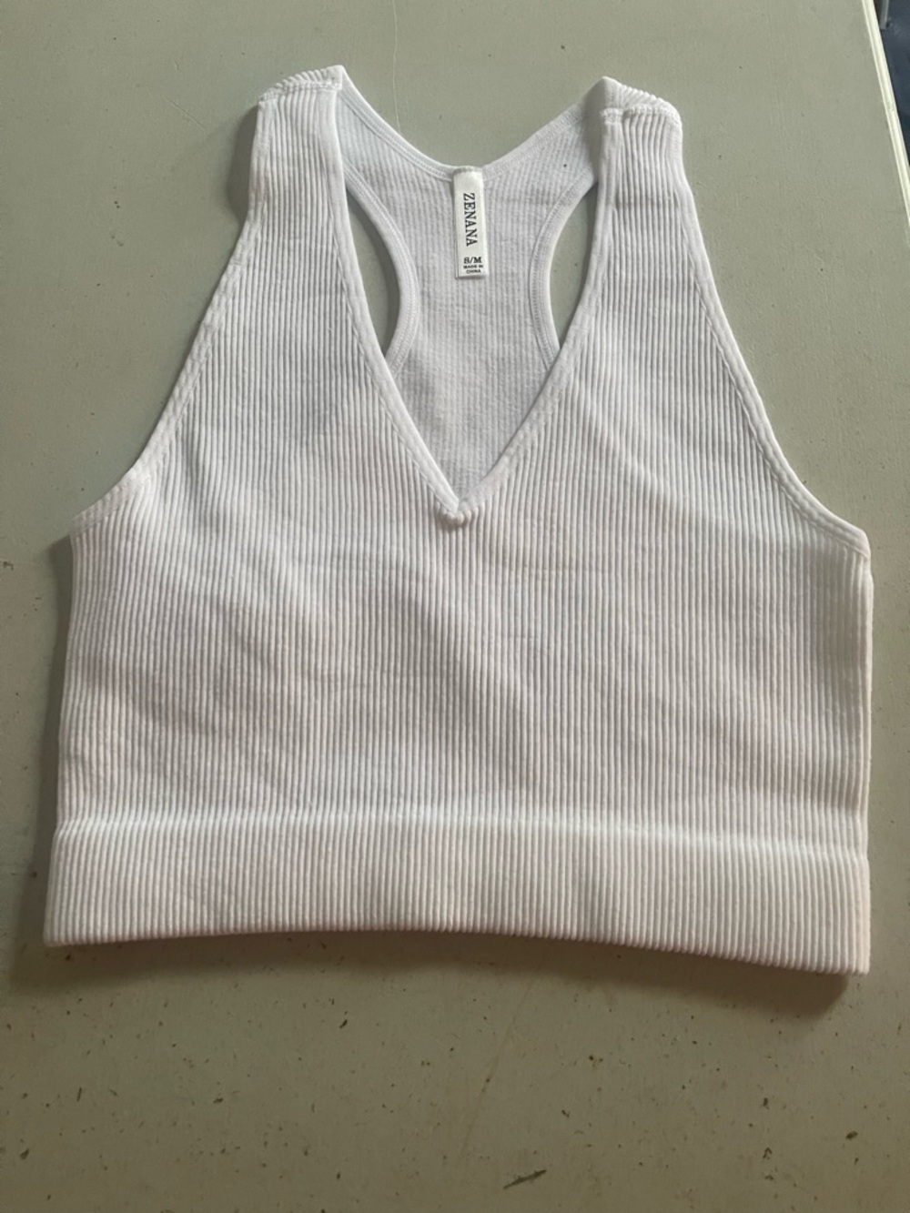 Zenana Outfitters White Ribbed V-Neck Racerback Crop Top